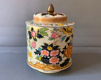 Vintage storage tin - boldly decorated urn shaped tin - Riley's Toffee