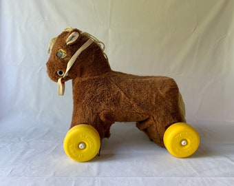 Cutest ride on horse toy by Playskool - with yarn mane and tail - removable and washable furry cover