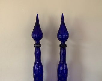 Pair of showstopper Empoli decanters with stoppers - cobalt blue - extra tall - 25.5 inches tall