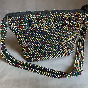 Vintage 1960s Lumured purse - exquisite caviar beaded primary colored bag