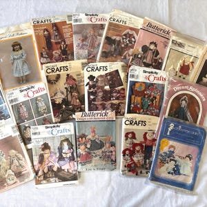 Vintage doll sewing pattern lot - McCall's Simplicity Butterick craft patterns - Raggedy Ann teddy bears, cloth dolls - 17 pieces