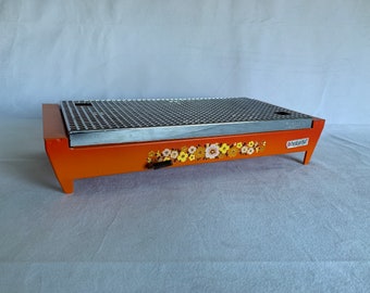 FOUND IN SPAIN -- Orange warming plate by Brabantia - uses tealights - appears new - great 1970s colors and style