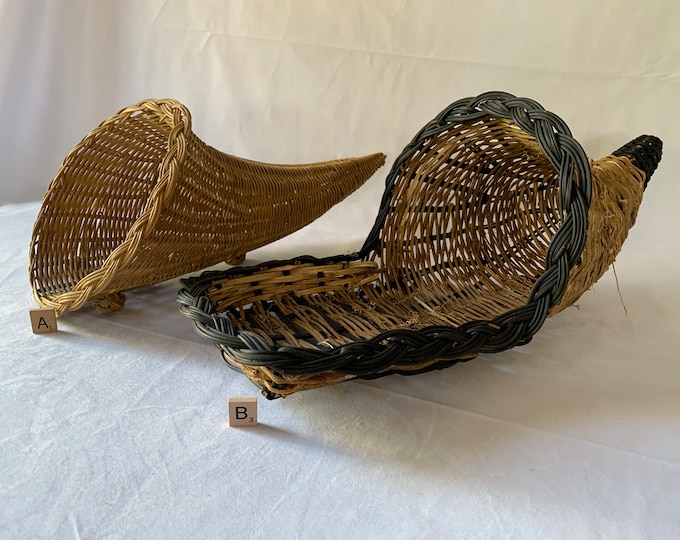 Vintage Cornucopia Wicker Basket. Etsy