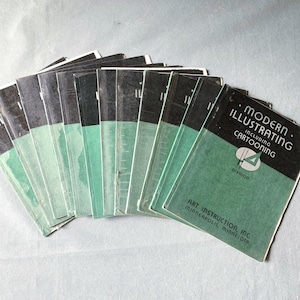 Complete Modern Illustrating course - Volumes 1–12 - 1950s drawing & cartooning instruction set - amazing midcentury graphics and typography