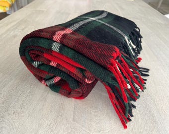 Plaid stadium blanket with fringe - throw size - tartan plaid - wool blend - Troy Leisure