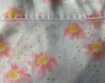 Vintage bedding - full flat sheet with pink and yellow flowers