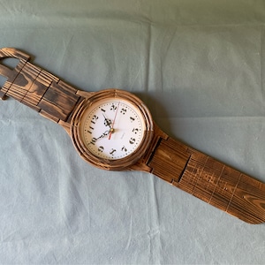 FOUND IN SPAIN -- wrist watch wall clock -- 1980s - made from wood
