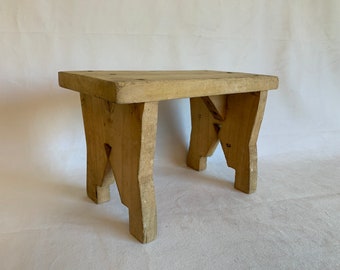 FOUND IN SPAIN -- tiny vintage footstool - charming rustic design - all wood