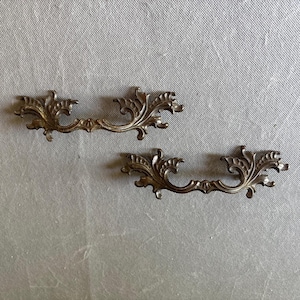 Pair of antique brass drawer pulls – ornate rococo style furniture handles, 6.5&quot; wide
