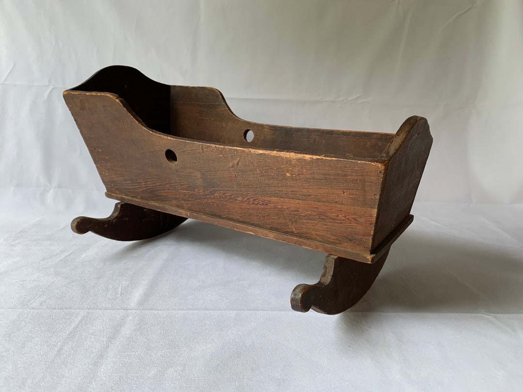 Stunning All Wood Doll Cradle Rustic Look Beautiful Curves Etsy