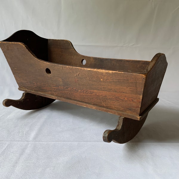 Stunning all wood doll cradle - rustic look - beautiful curves
