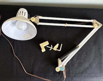 Vintage architect's lamp with clamp - off white metal body