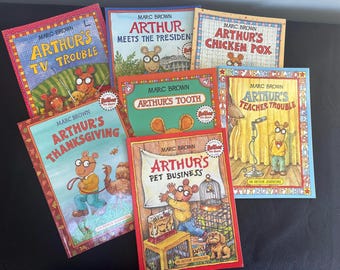 Set of 7 Arthur books - Teacher Trouble, TV Trouble, Meets the President, Chicken Pox, Tooth, Thanksgiving, Pet Business
