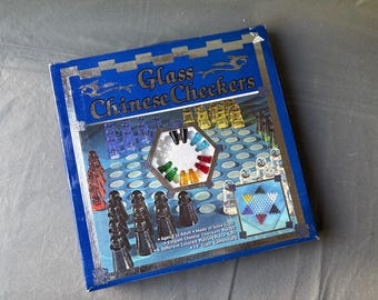 Vintage glass Chinese checkers game – solid glass pieces with glass board, complete set.