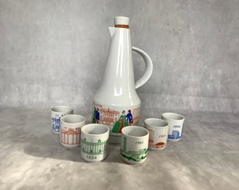 Architecture of East Germany serving set - Berlin, Hauptstadt der DDR - porcelain pitcher with 6 cups