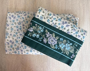 1990s Dan River queen sheet set – blue floral flat and fitted sheets – 50/50 cotton polyester