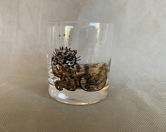 Vintage Couroc lowball King Cat glass - MCM