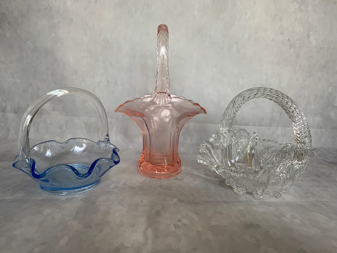 Set of 3 Vintage Glass Baskets Etsy