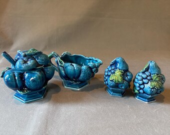 Four-piece set of beautiful Inarco pottery - salt, pepper, sugar bowl, creamer