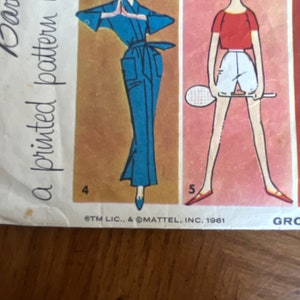 1961 Barbie clothing sewing pattern image 5