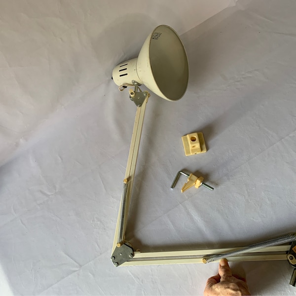 Vintage architect's lamp with table clamp - off white metal body