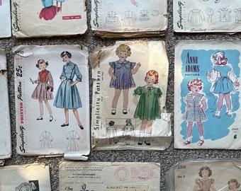 Large lot of 14 vintage patterns for children's clothing - 1940s and 1950s - Anne Adams, Singer and Simplicity