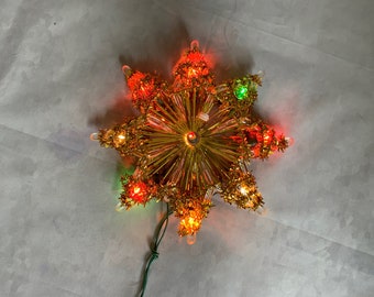 Sparkly star tree topper - gold with 9 lights - 8 inch diameter