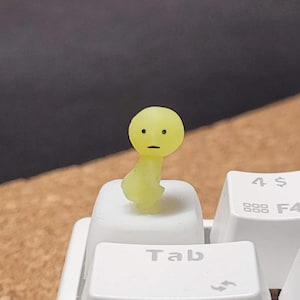 May include: A yellow, cartoon-like figure with a sad face sits on a white keyboard key labelled "Tab".
