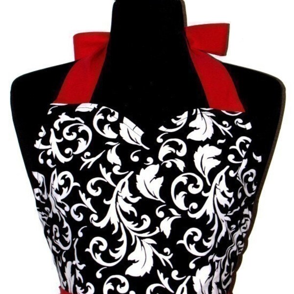 The ORIGINAL AUNT JESSIE'S Vintage Inspired PARISIAN with RED Hostess Full Apron