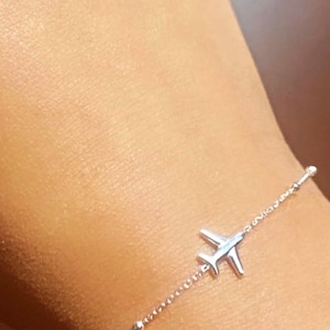 Sterling Silver Airplane Bracelet - Delicate Charm (plated)