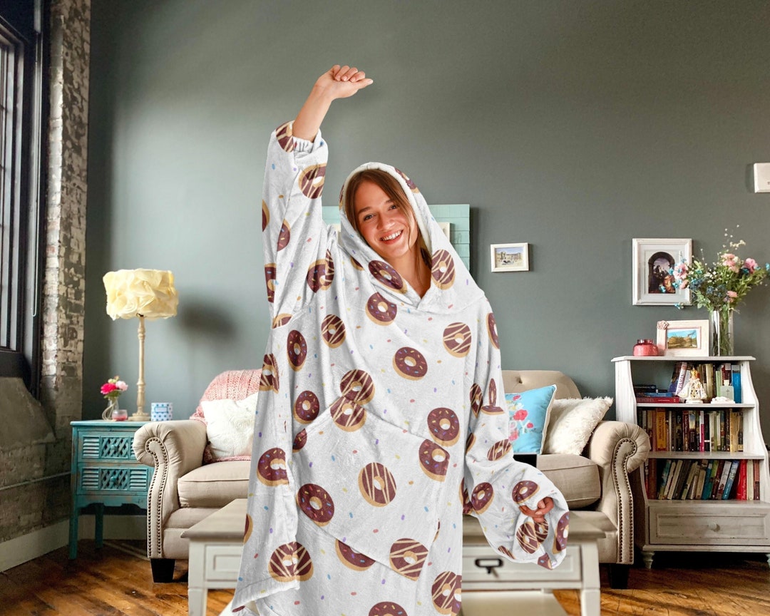 Blanket Hoodie, Hooded Blanket Gift for Christmas, Snug Hoodie for Donut Lovers, Microfleece