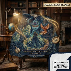Celestial Library Fleece Blanket, Magic Bookish Throw, Dark Academia Decor, Reading Nook Gift, Fantasy Book Lover Gift, Large Cozy Throw