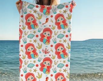 Kids Summer Beach Towel - Little Mermaid with Seahorse Design