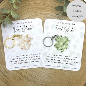 Glücksbringer Schlüsselanhänger vierblättriges Kleeblatt | handgemacht aus Epoxidharz | mit Spruchkarte | kleines Geschenk | Viel Glück