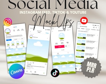 Social Media Mockup Bundle – Instagram, TikTok + YouTube Canva Templates for Influencers & Content Creators with PLR