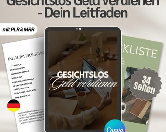 Libro electrónico "Gana dinero sin rostro" | Licencias PLR y MRR | Vende productos digitales | Empieza un negocio en Instagram | Plantilla de Canva
