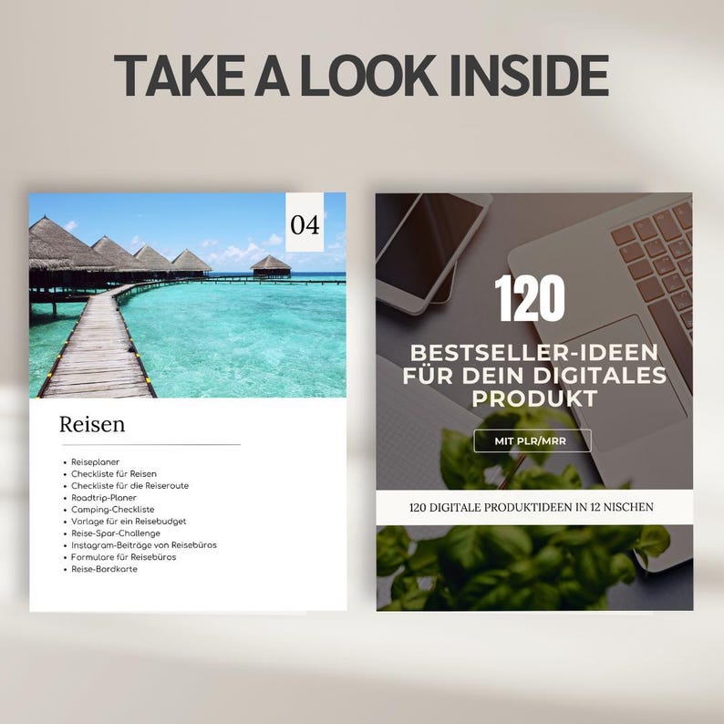 120 Digital Product Ideas with PLR MRR License (German) – E-Book Canva Template for Faceless Marketing and Passive Income image 5