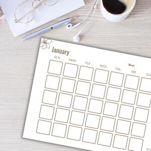Blank Monthly Calendar | Undated Printable Planner | Aesthetic Minimalist Wall Calendar PDF | Canva Template US Letter