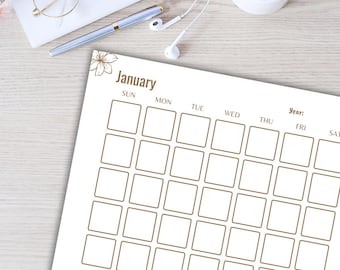 Blank Monthly Calendar | Undated Printable Planner | Aesthetic Minimalist Wall Calendar PDF | Canva Template US Letter