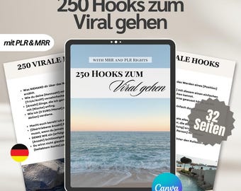 250 Viral Hooks in German for Instagram Reels and TikTok – E-Book Canva Template for More Reach Faceless Marketing PLR