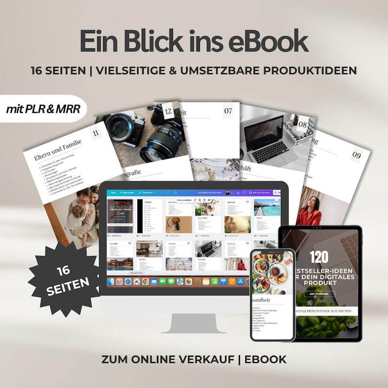 120 Digital Product Ideas with PLR MRR License (German) – E-Book Canva Template for Faceless Marketing and Passive Income image 2