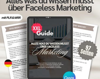 Faceless Marketing eBook (German) | Canva Template with PLR & MRR | 97-Page Guide for Anonymous Instagram Business + Online Success