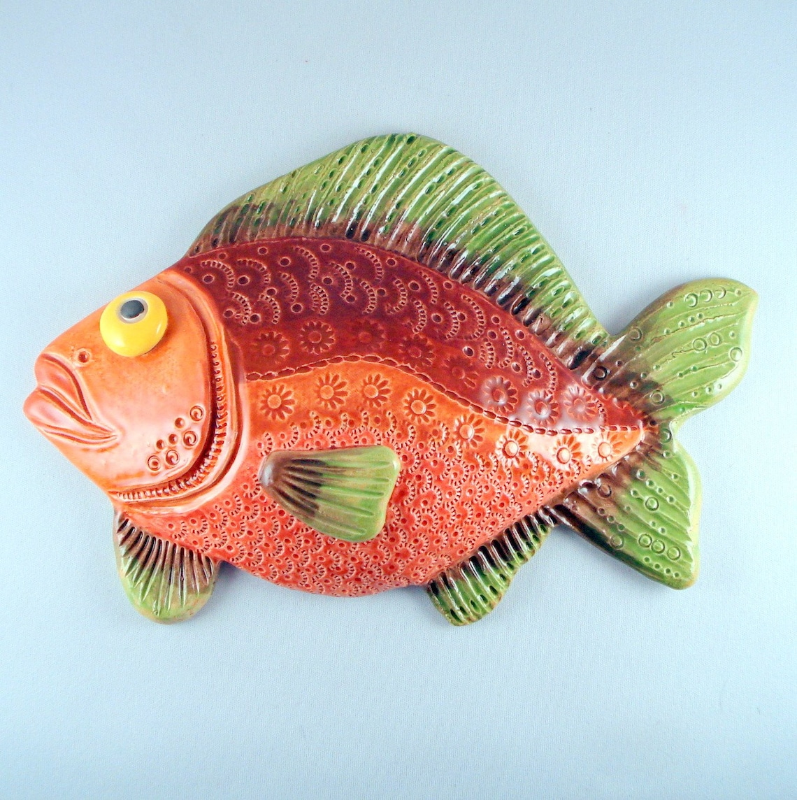 Whimsical Ceramic Fish Decorative wall hanging Etsy