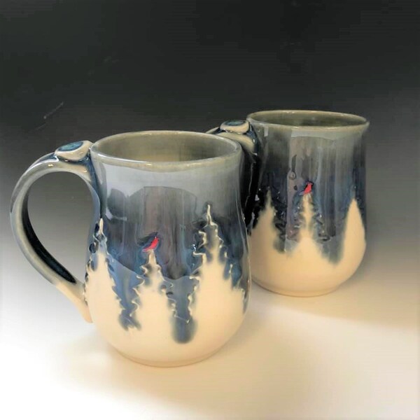 Coffee mug Winter forest with red cardinals  Made to order