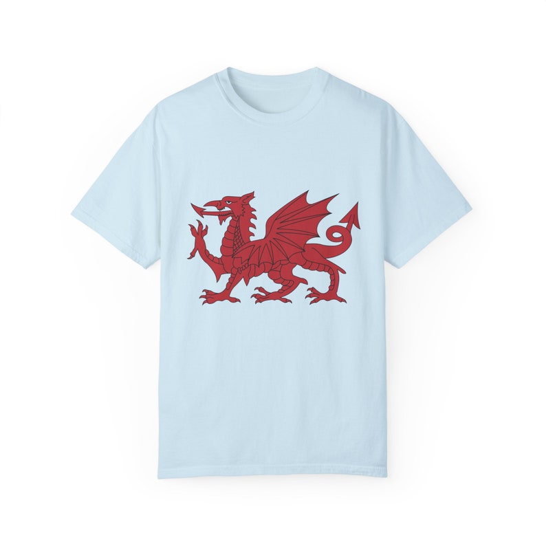 Welsh Dragon T-Shirt: Flag of Wales Pride, Comfort Colors Tee Chambray