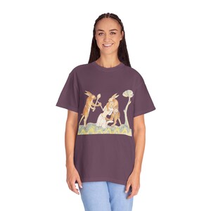 Medieval Rabbits Capturing Human T-Shirt: Whimsical History Tee image 9