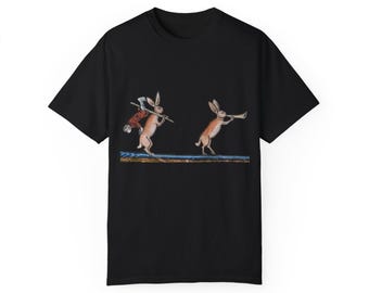 Medieval Rabbit Hunter T-Shirt: Whimsical Manuscript Art