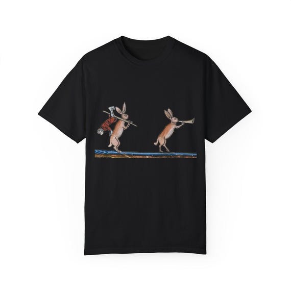 Medieval Rabbit Hunter T-Shirt: Whimsical Manuscript Art