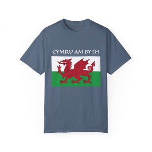 Welsh Dragon T-Shirt: Cymru Am Byth, Wales Flag Pride Blue Jean
