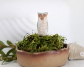 Miniature Animal Owl - Stoneware ceramic figure, turquoise and white